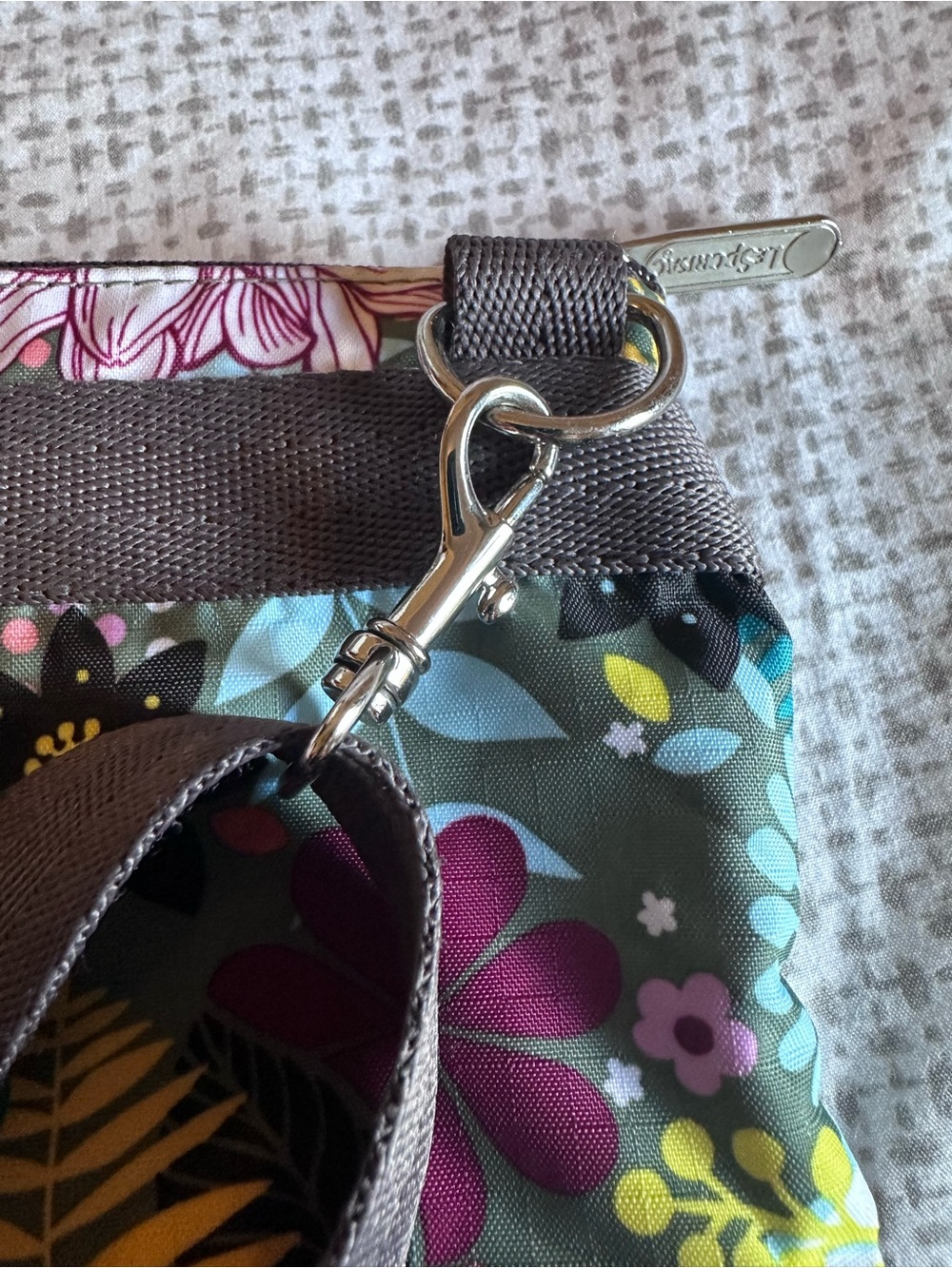 LeSportsac Floral Crossbody Bag in Green with Pink & Teal Accents - Picture 11 of 12